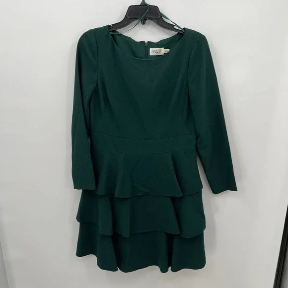 Eliza J | Dresses | Eliza J Womens Hunter Green Fit Flare 34 Sleeve  Ruffledtiered Dress Sz | Poshmark